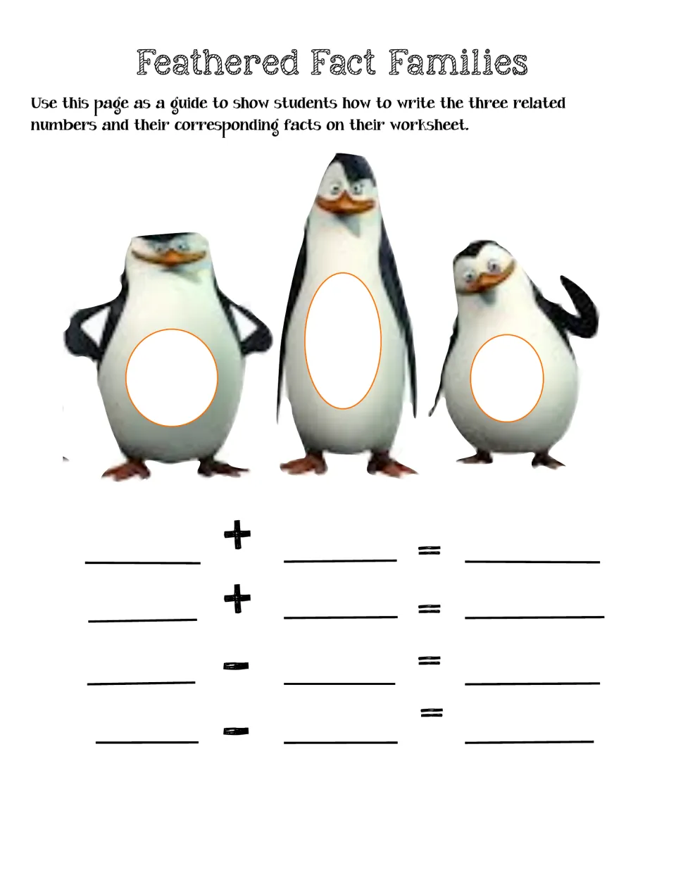 Feathered Fact Families guide models recording three related numbers and two addition and two subtraction facts