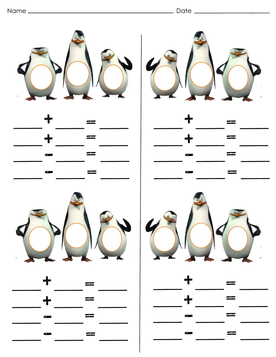 First fact-family recording sheet provides four groups for three numbers and related addition and subtraction facts