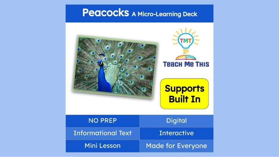 Cover of the peacock micro-learning deck, labeled digital and interactive, with built-in supports