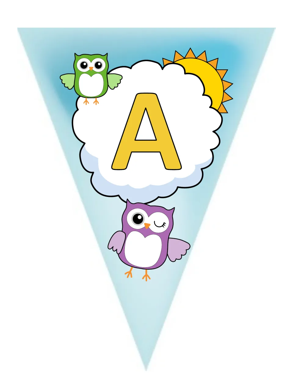 Uppercase letter A pennant for owl-themed classroom bunting, one of the set's 26 capital-letter designs