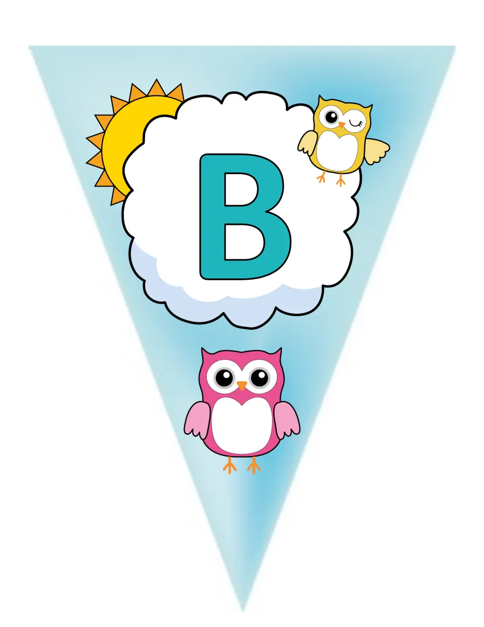 Uppercase letter B pennant for owl-themed classroom bunting, one of the set's 26 capital-letter designs