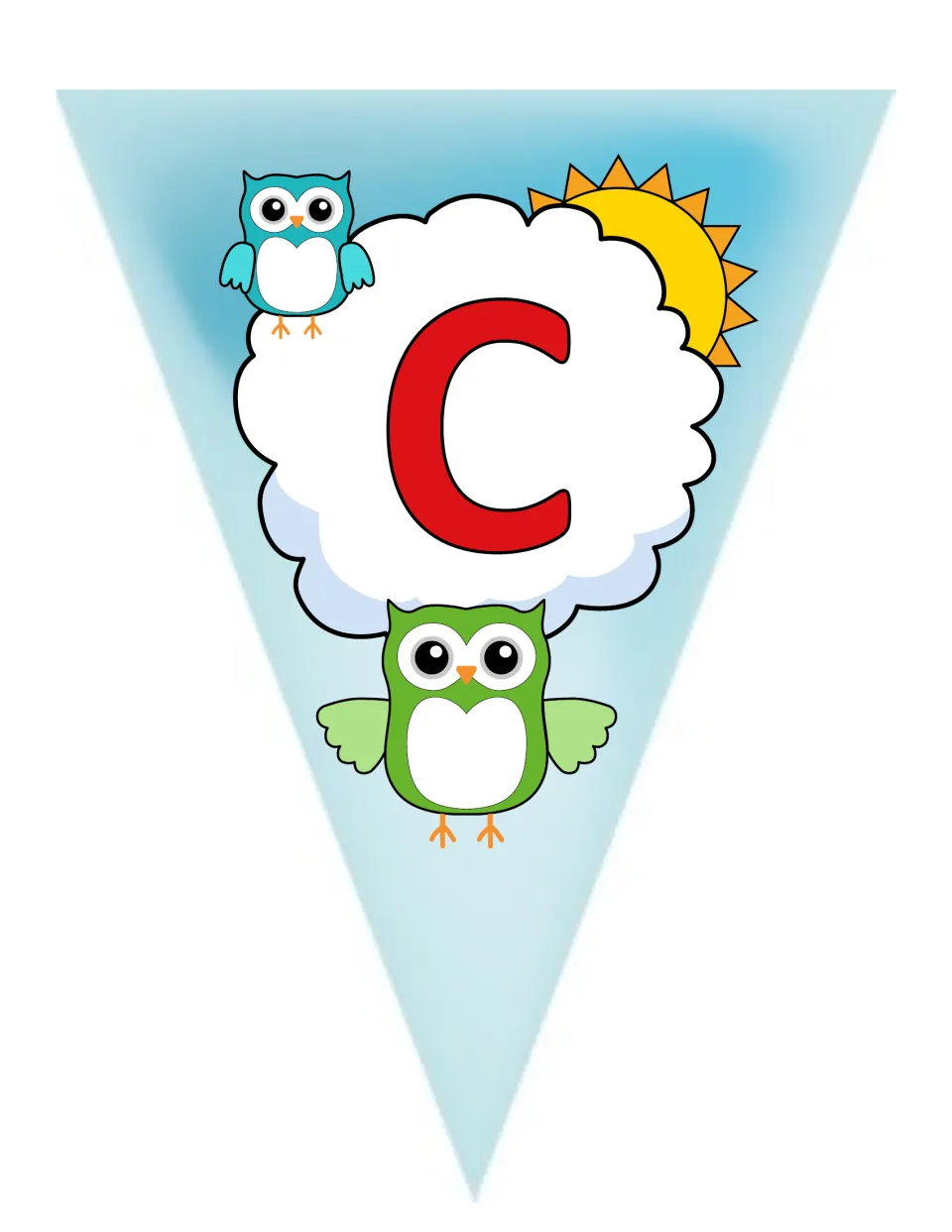 Uppercase letter C pennant for owl-themed classroom bunting, one of the set's 26 capital-letter designs