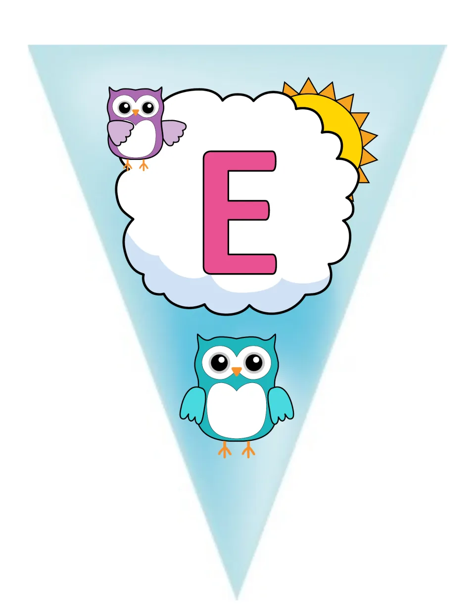 Uppercase letter E pennant for owl-themed classroom bunting, one of the set's 26 capital-letter designs
