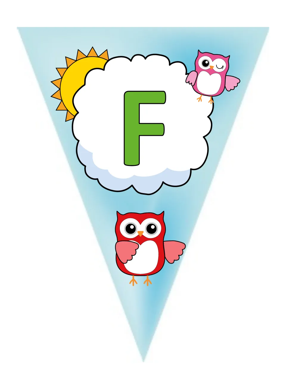 Uppercase letter F pennant for owl-themed classroom bunting, one of the set's 26 capital-letter designs