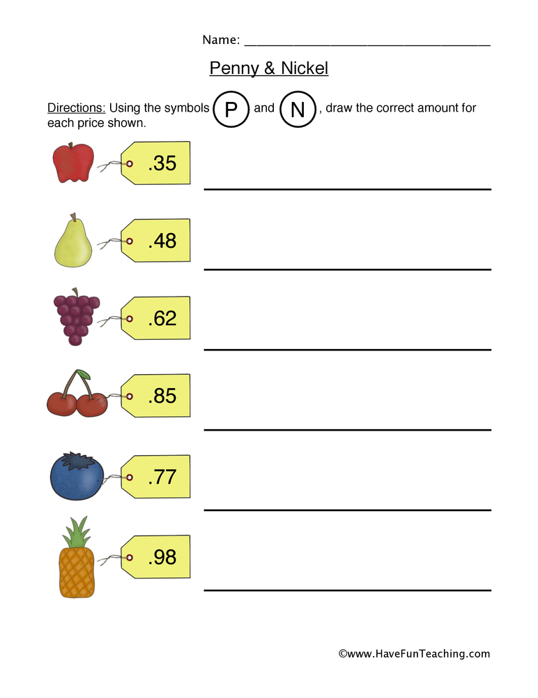 Penny Nickel Worksheet by Teach Simple