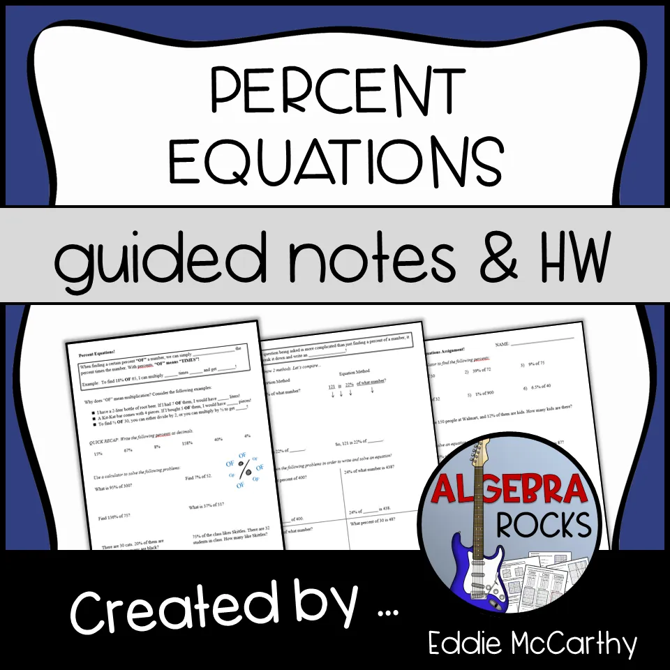 Percent Equations Guided Notes + Homework Set – cover