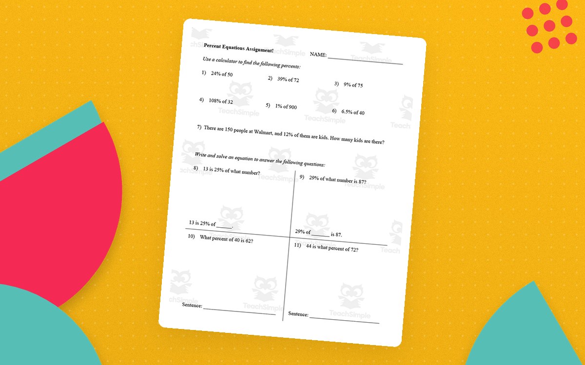 Percent Equations Guided Notes + Homework Set preview