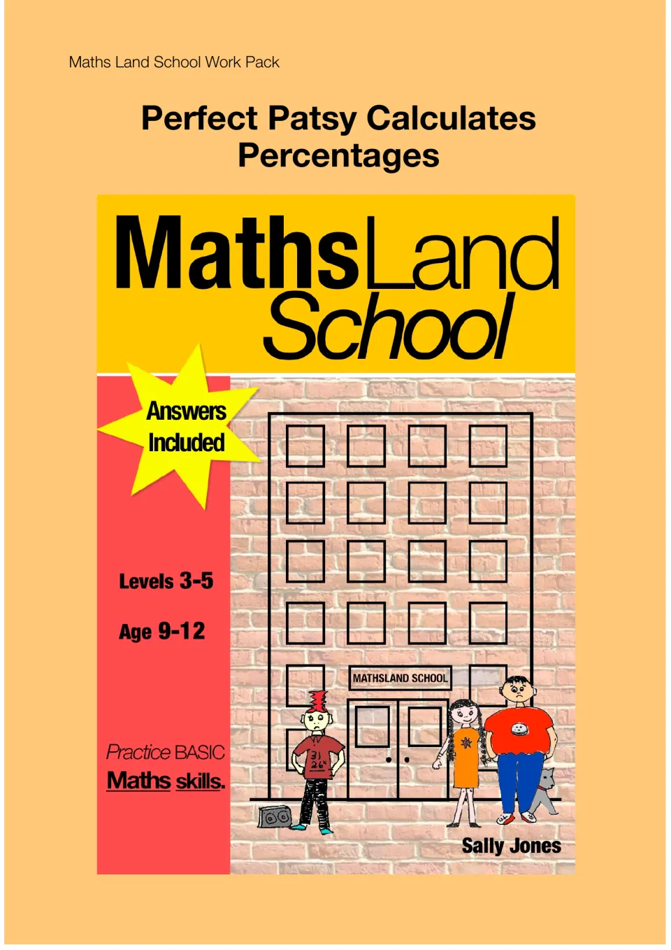 Perfect Patsy Calculates Percentages cover: Maths Land School work pack, ages 9-12, levels 3-5, with answers included