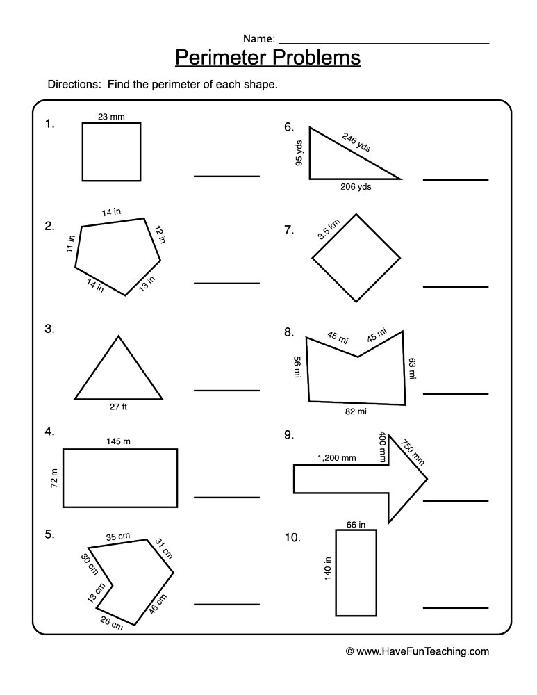 Perimeter Shape Problems Worksheet by Teach Simple