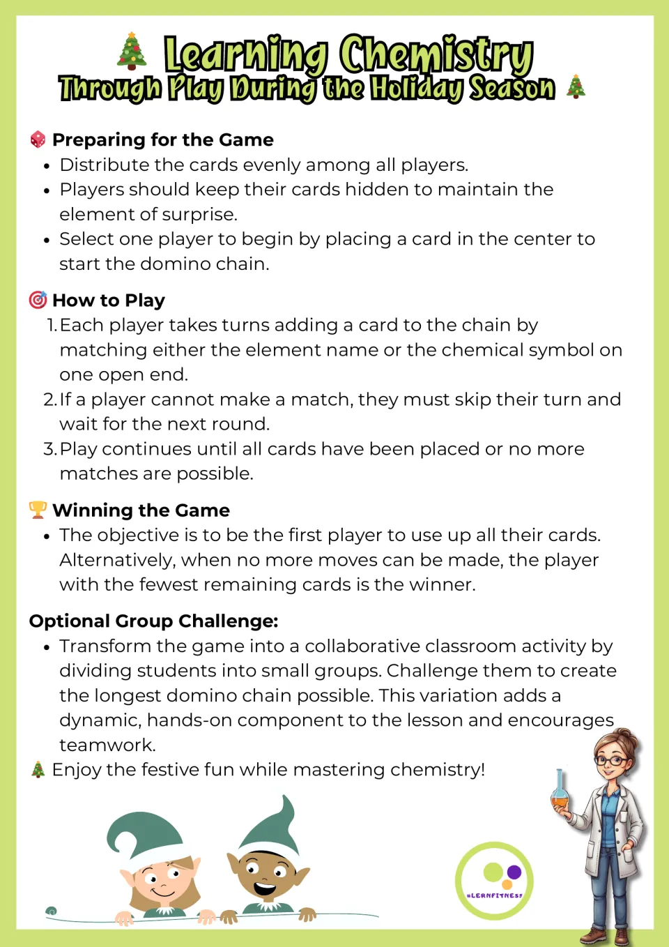 Domino rules explain dealing cards, matching names and symbols, skipping turns, winning, and group challenges