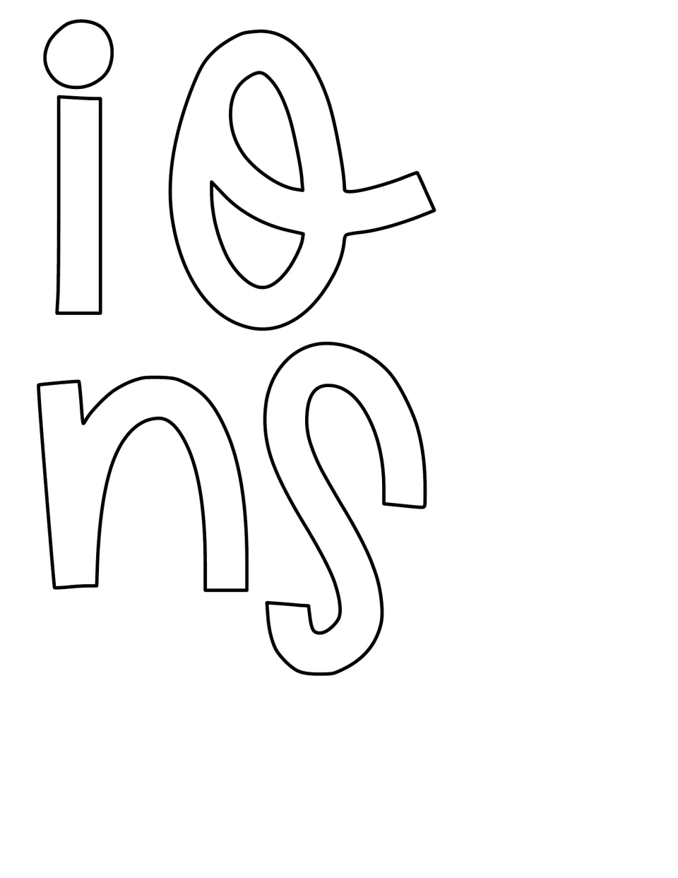 Cut-out piece: last blank outline letters of "affirmations", including i, n and s, to color and cut out