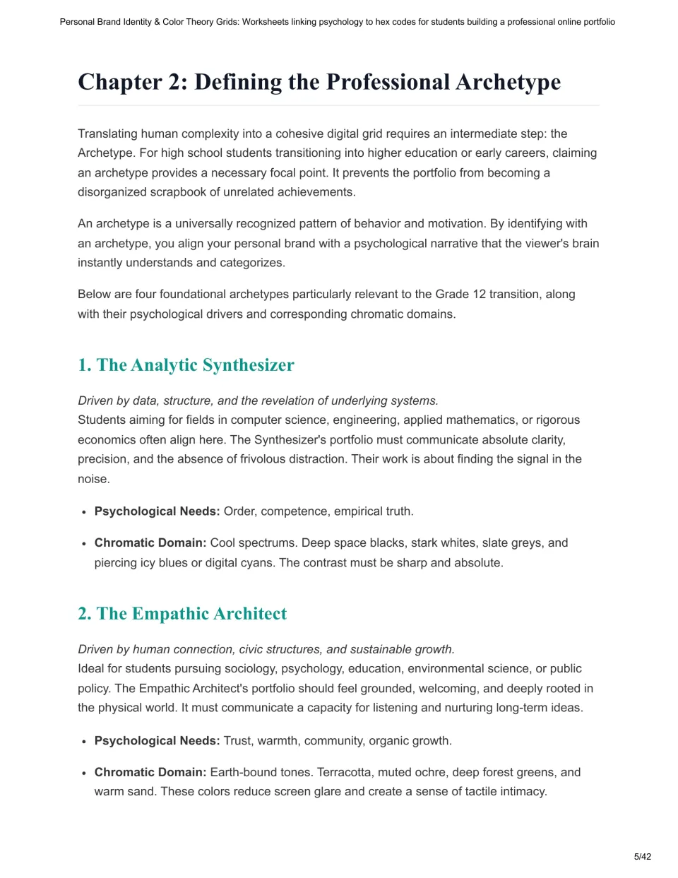 Chapter 2 introduces professional archetypes: the Analytic Synthesizer and the Empathic Architect.