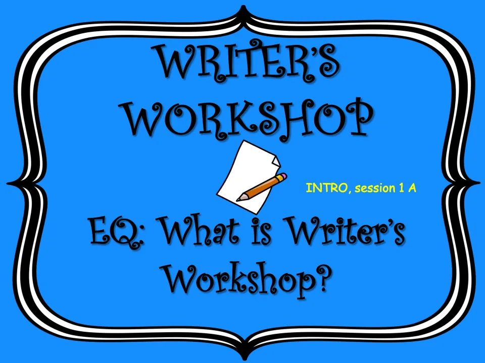Writer's Workshop opening slide for Intro Session 1A asks the essential question, 'What is Writer's Workshop?'