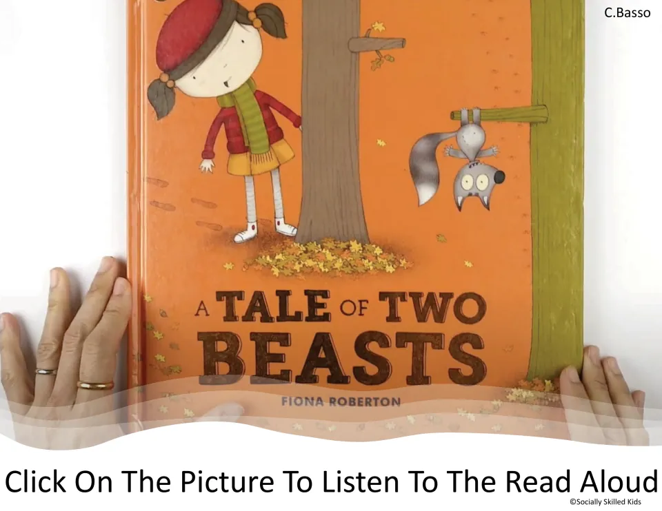 A Tale of Two Beasts by Fiona Roberton read-aloud slide; students click the book cover to listen to the story