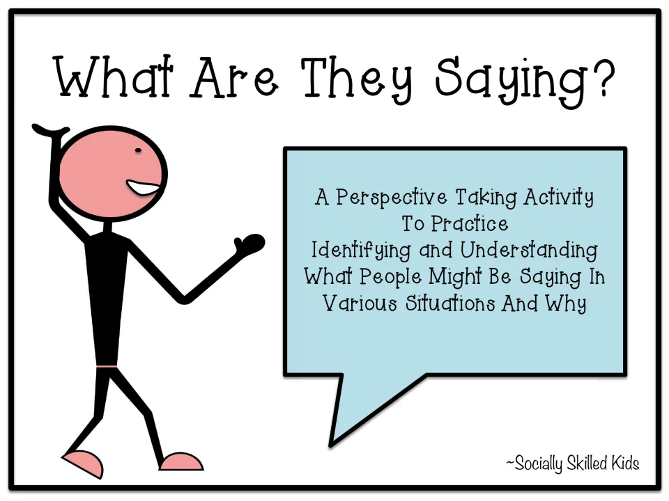 Cover of What Are They Saying?, a perspective-taking activity about what people might say in various situations