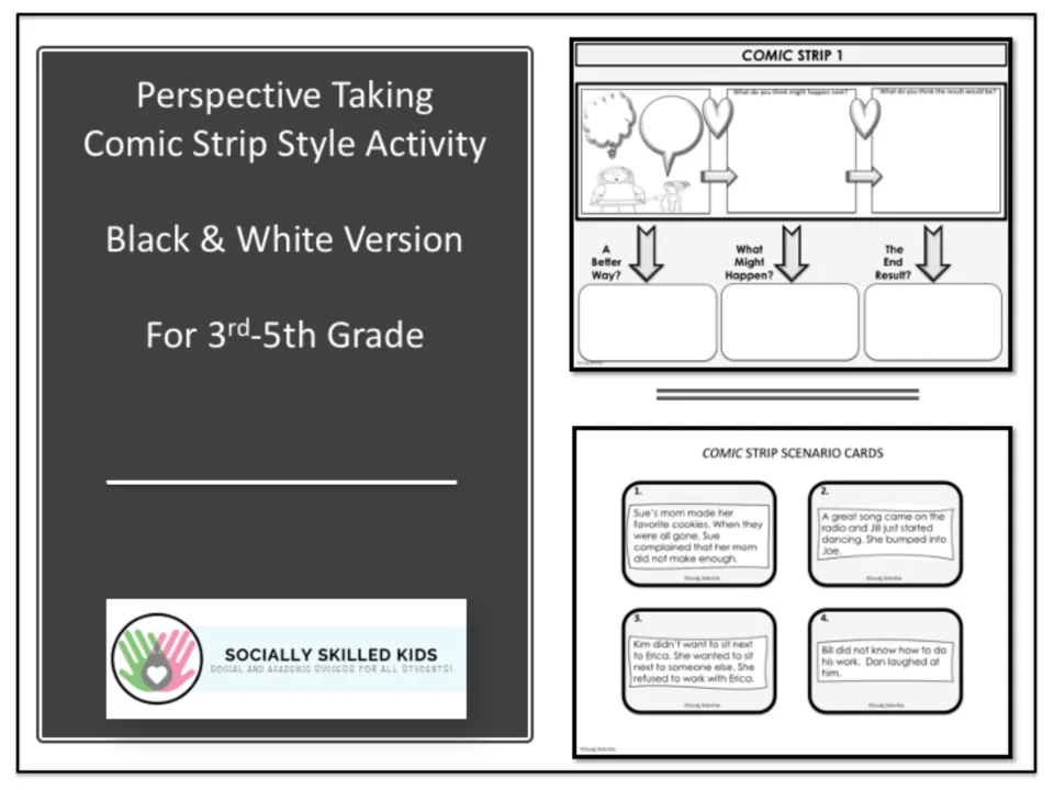 Cover of the perspective-taking comic strip activity, black-and-white version for grades 3–5