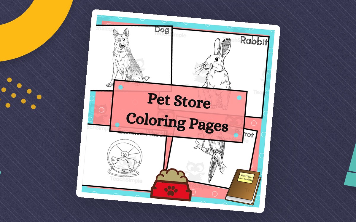 Pet Store Coloring Pages preview: Twenty-five labeled animal and pet-care coloring pages