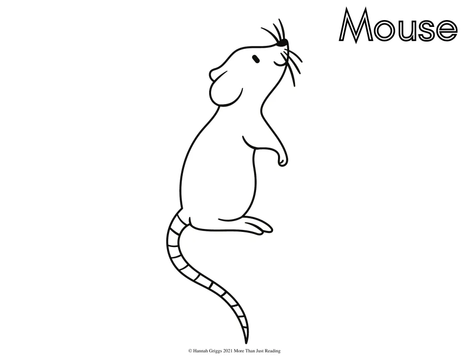 Mouse coloring page: students color a simple outline of a mouse standing on its hind legs, labeled Mouse