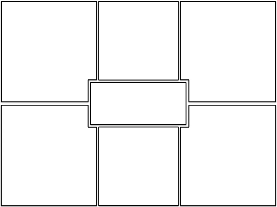 Blank organizer template: six unlabeled spaces around a central title area for students to fill with their own notes