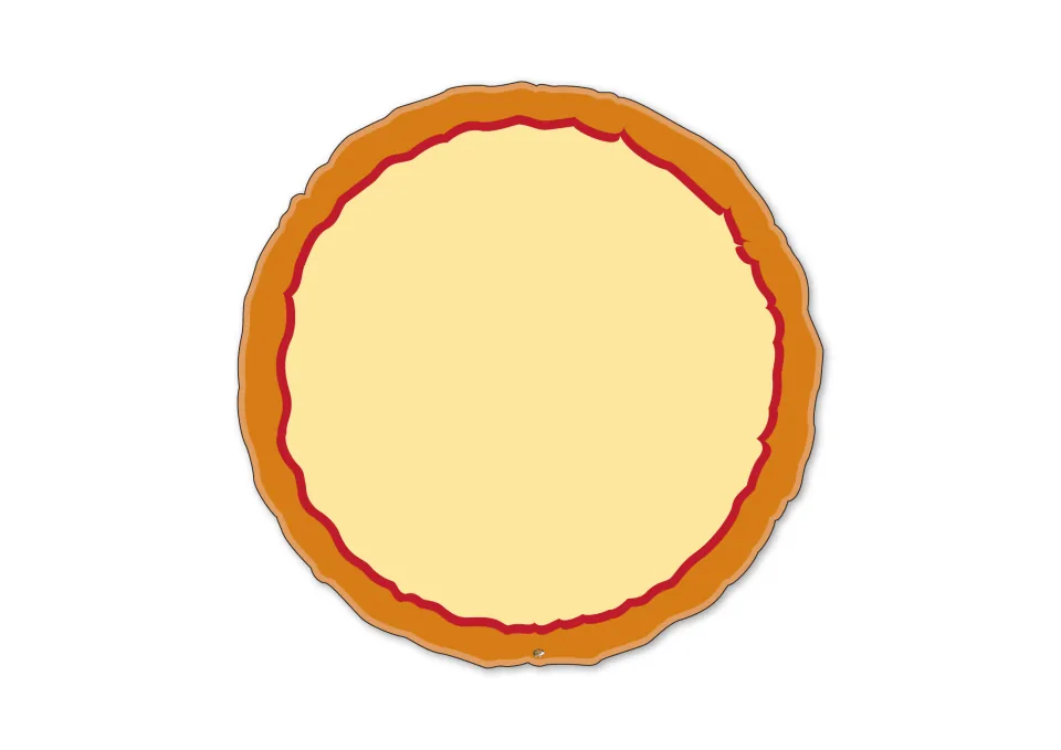 Plain cheese pizza template with crust and sauce edge and no toppings, for children to place blend sound toppings on