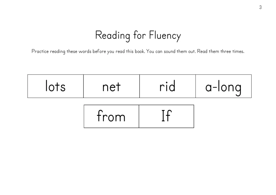 Reading for Fluency: students sound out and read lots, net, rid, a-long, from and If three times before the story