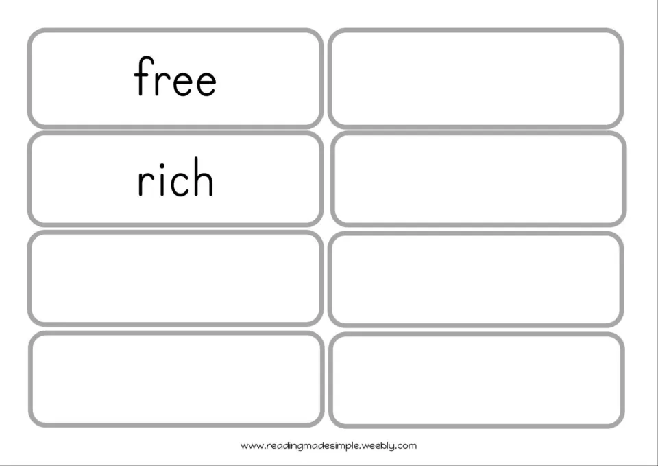 Extra word flashcards free and rich, plus six blank cards for adding the learner's own words to practise