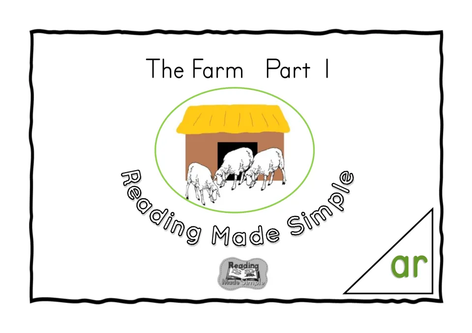 Cover of The Farm Part 1, an AR phonics reader, showing sheep outside a barn and the sound label 'ar'.