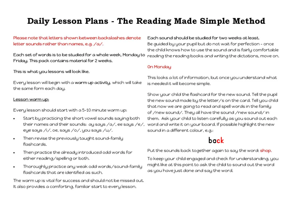 Reading Made Simple method notes: the 5-10 minute warm-up routine and how to introduce a new sound with flashcards