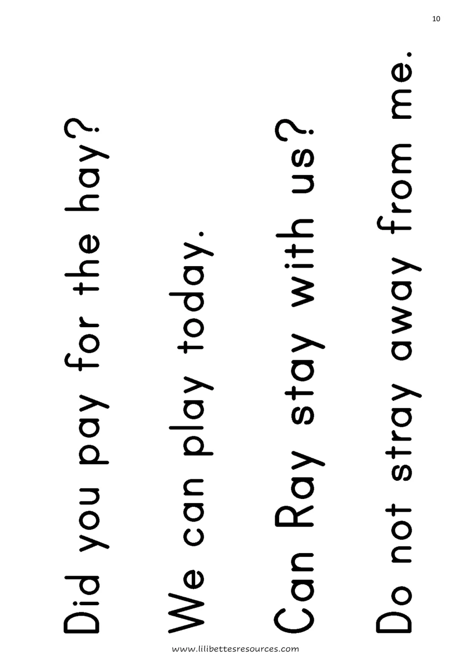 ay sentences to read aloud, such as 'Did you pay for the hay?' and 'Do not stray away from me.'