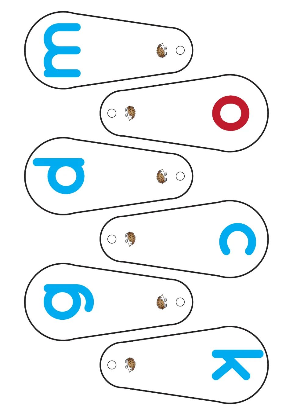 Second sound fan: six letter blades to cut out showing m, o, d, c, g and k for sound recognition and recall