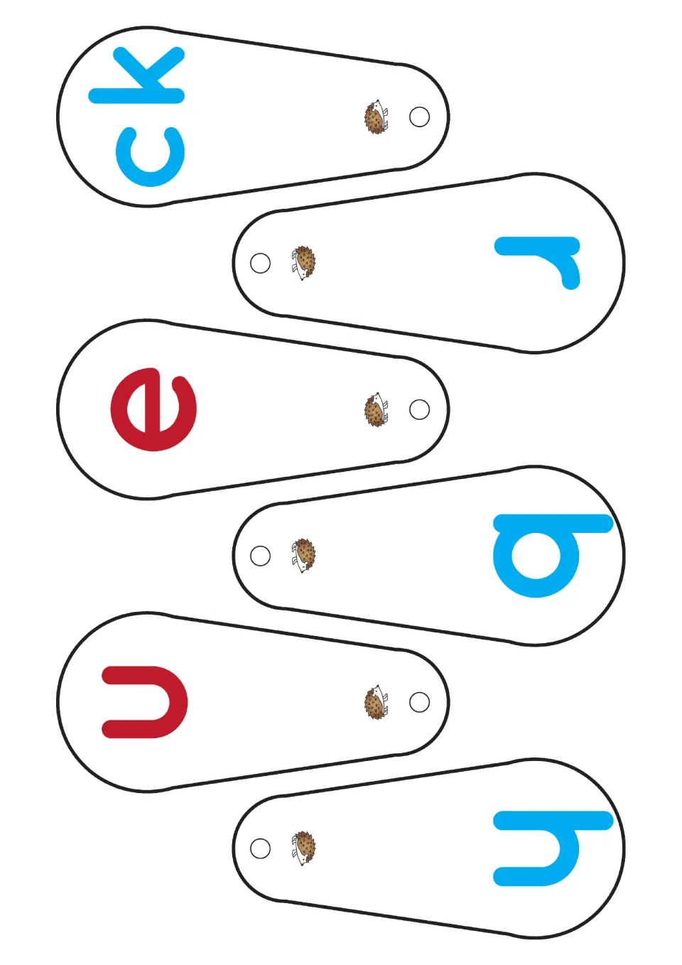 Third sound fan: six cut-out blades showing ck, r, e, b, u and h for practising letter sounds and digraph ck