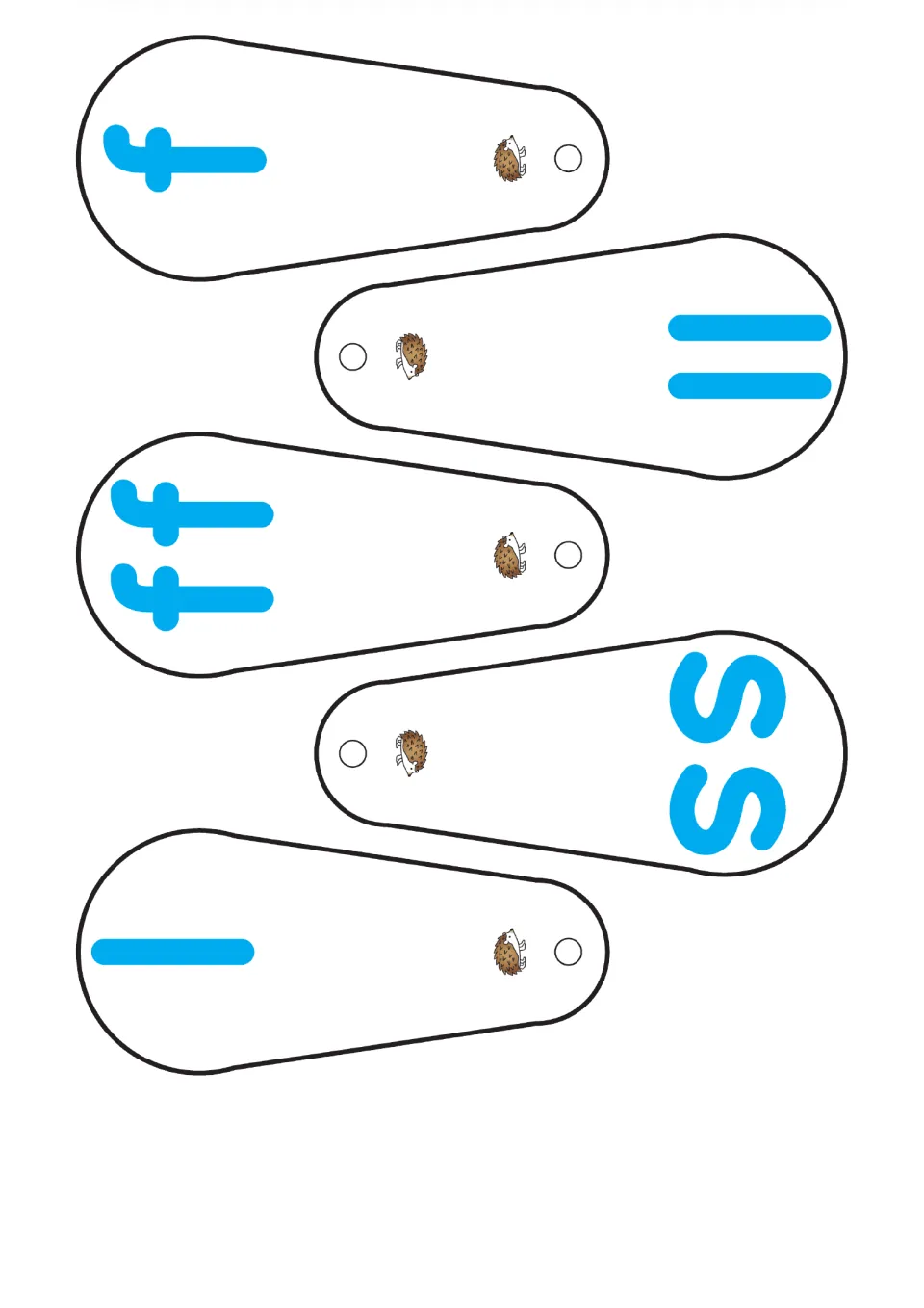 Fourth sound fan: five cut-out blades with f, ll, ff, ss and l for practising single and double consonant sounds