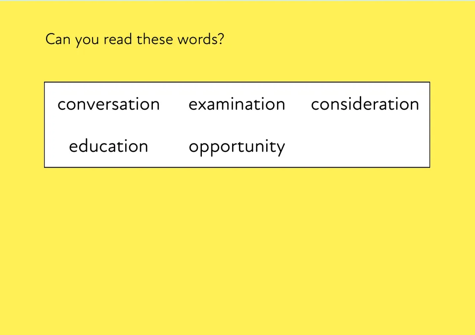 Multisyllable word reading from the story: students read conversation, examination, consideration, education, opportunity