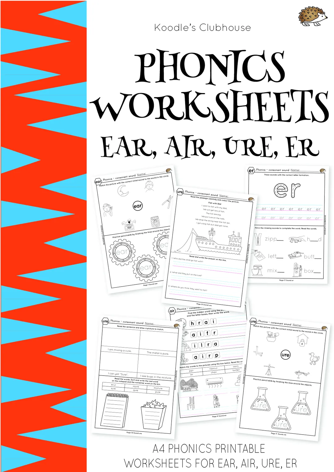 Phonics EAR, AIR, URE, ER Worksheets – cover