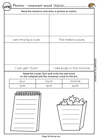 Phonics EAR, AIR, URE, ER Worksheets – sample page 4
