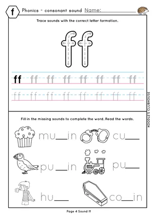 Phonics F,FF,L,LL,SS worksheets – sample page 2
