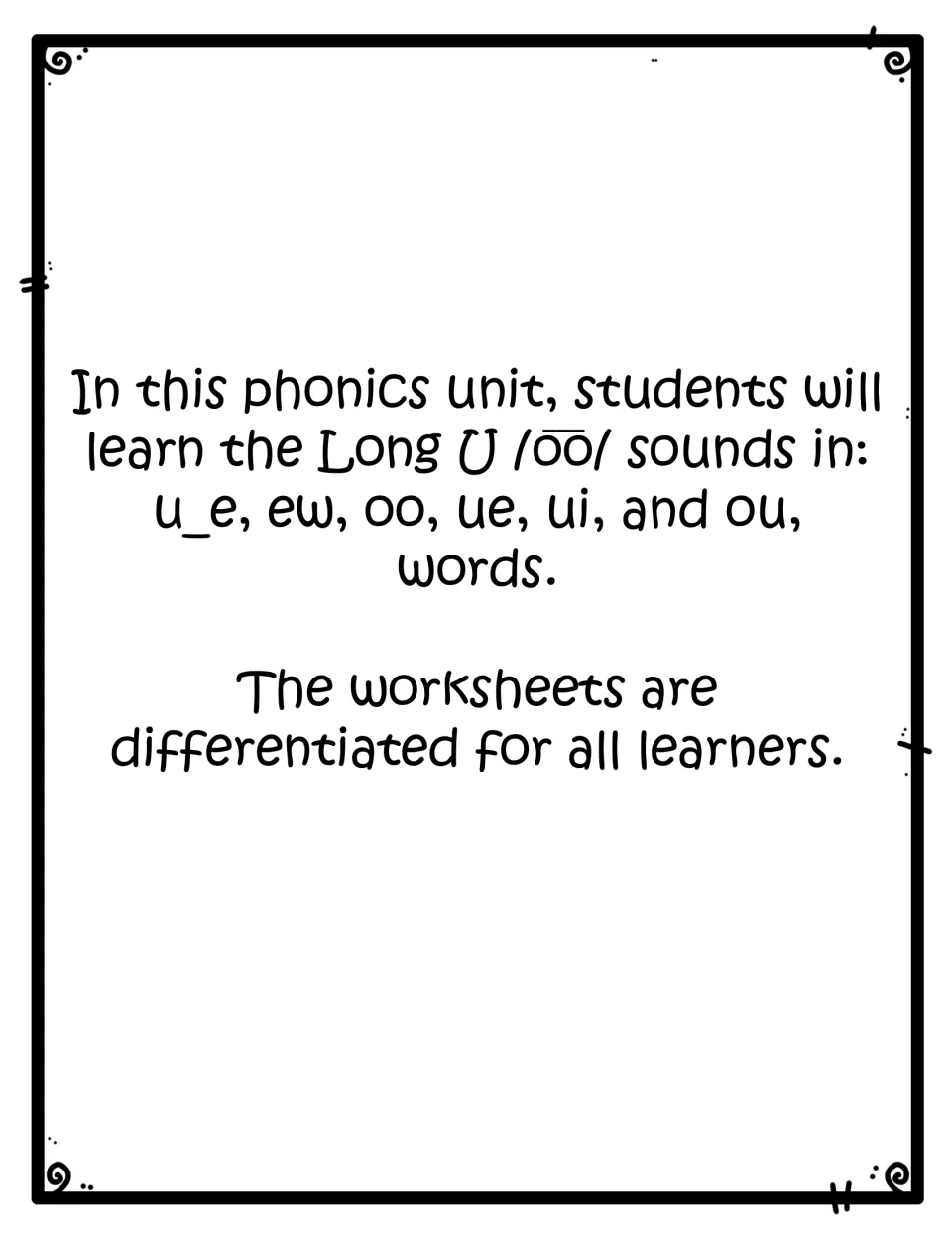 Unit introduction note naming the /oo/ vowel spellings covered: u_e, ew, oo, ue, ui and ou