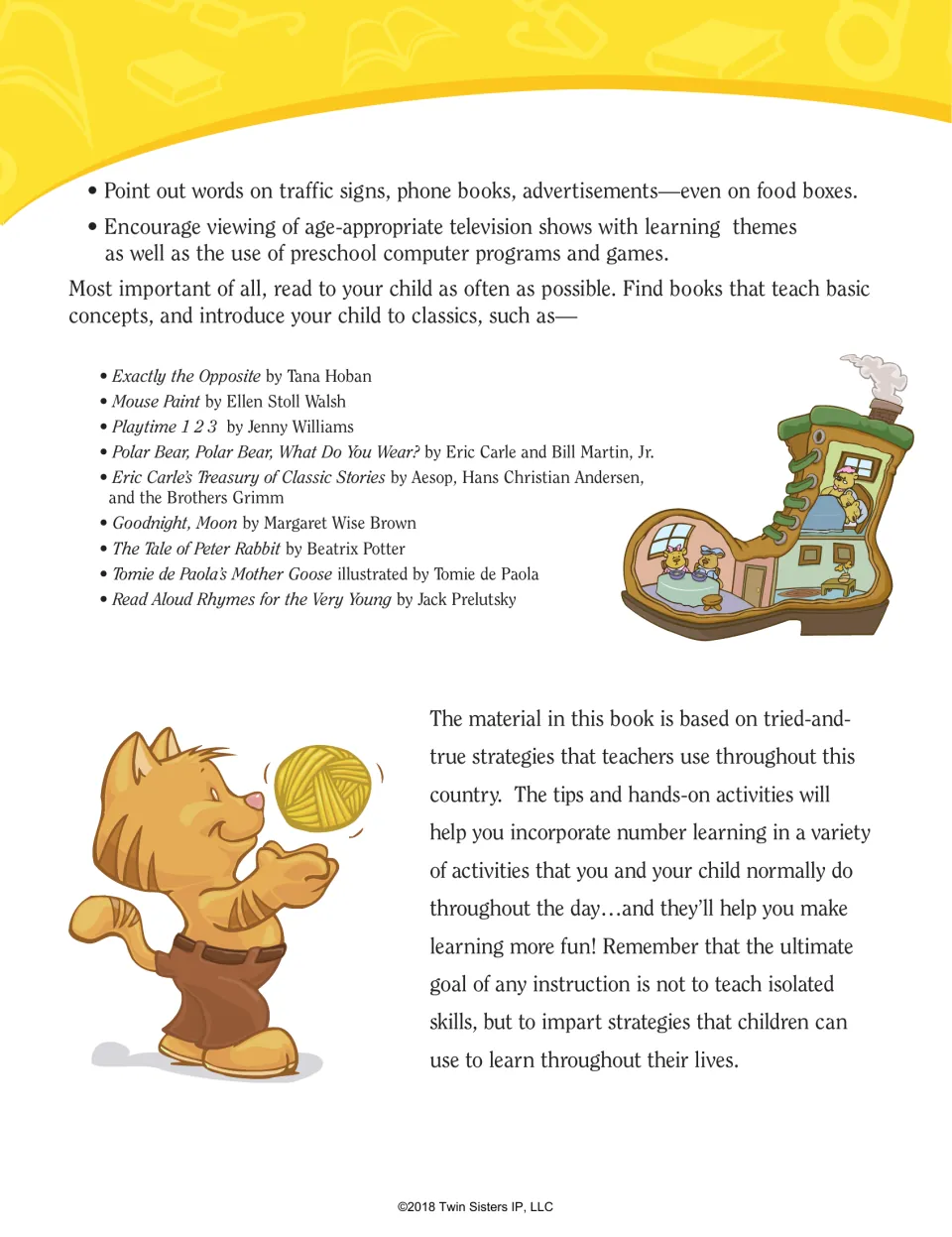 Reading readiness guidance continues with everyday print examples, read-aloud advice, and book suggestions