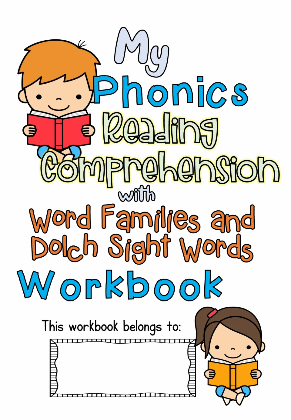 My Phonics Reading Comprehension workbook title page, with a 'This workbook belongs to:' space for the student's name