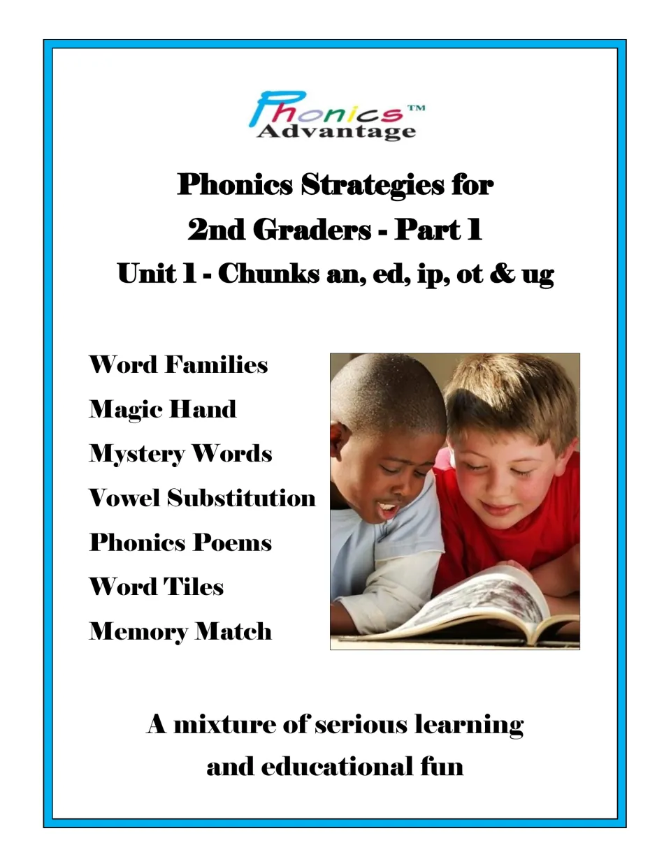 Cover for Unit 1, chunks an, ed, ip, ot and ug, listing word families, magic hand, mystery words, poems and memory match