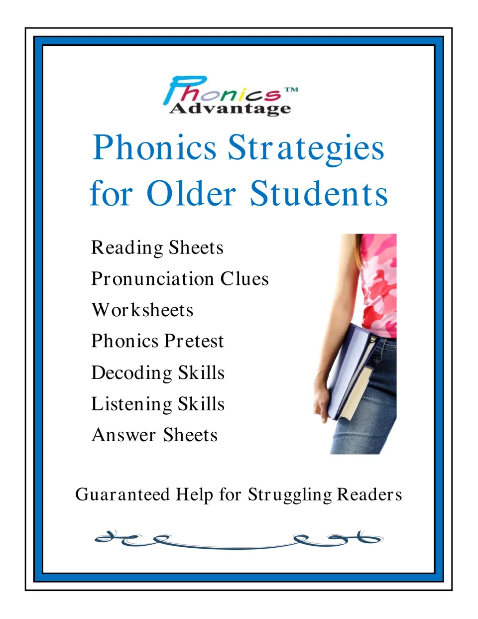 Phonics Strategies for Older Students cover listing reading sheets, pronunciation clues, pretest, decoding and answer sheets