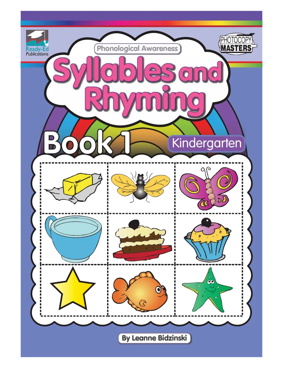 Phonological Awareness: Syllables and Rhyming Book 1, Kindergarten cover with butter, fly and butterfly pictures