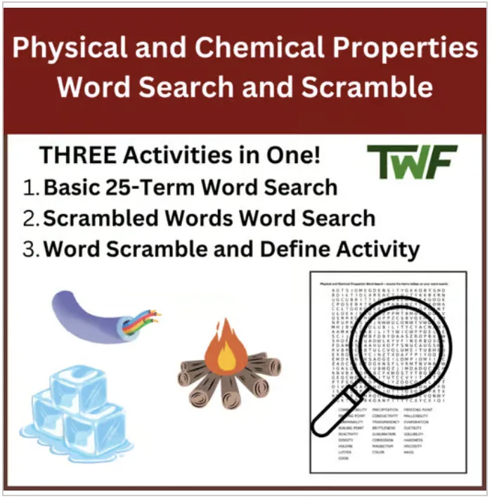 Physical and Chemical Properties Word Search and Scramble Activity – cover