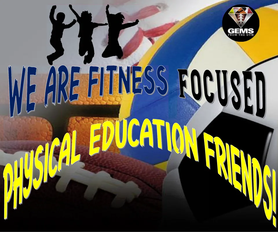 Physical education door badge stating, 'We are fitness focused physical education friends!'