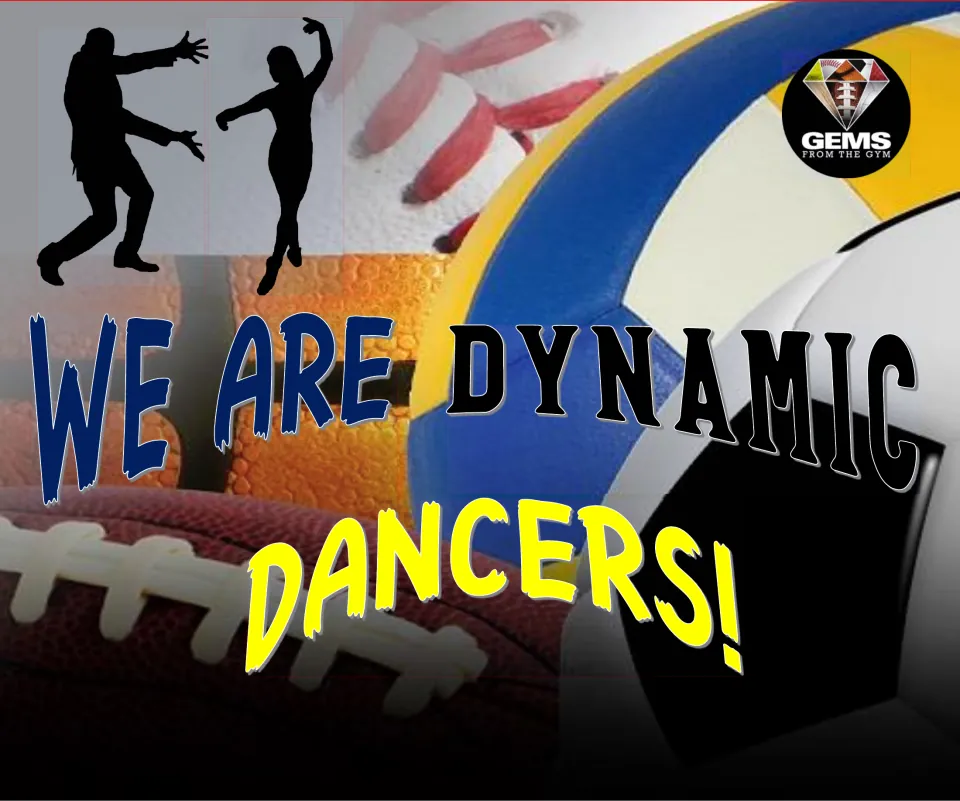 Physical education door badge featuring the statement, 'We are dynamic dancers!' and dancing figures