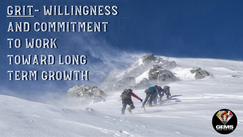 Grit definition poster featuring climbers: willingness and commitment to work toward long-term growth.