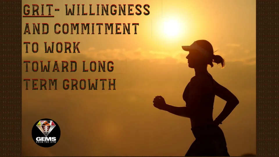 Grit definition poster featuring a runner: willingness and commitment to work toward long-term growth.