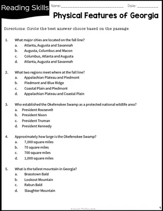 Physical Features of Georgia Reading Packet – sample page 3