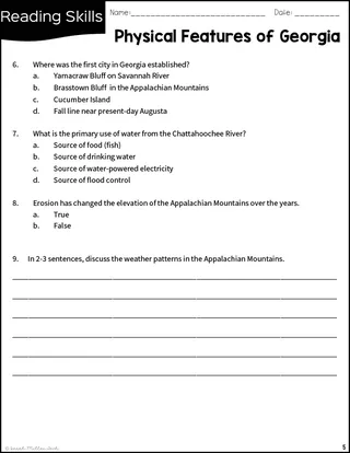Physical Features of Georgia Reading Packet – sample page 4