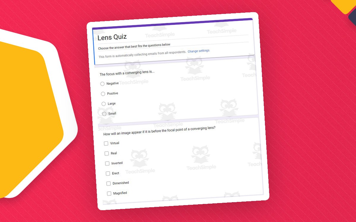 Physics Google Form Test: Lens preview: One lens-quiz access page